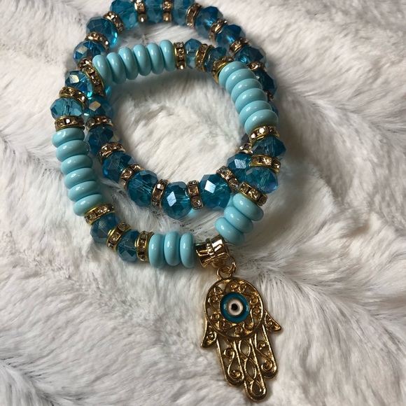 Beautiful blue beaded bracelets Hamsa - Picture 4 of 5